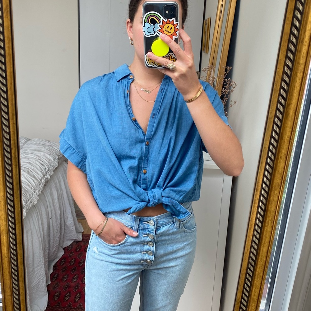 MADEWELL SMALL LINEN BUTTON DOWN TOP